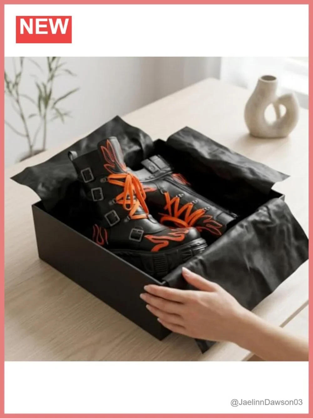 Women's Punk Rock Platform Mid Calf Lace-Up Booties Gothic Flame Non-Slip